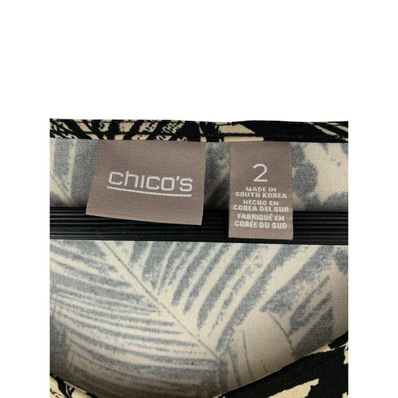 Chicos Womens Size 2 Black & Cream V-Neck Top With Leaf & Animal Print - Picture 5 of 5